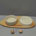 Ceramic Slow Cat Feeder Bowl, Raised Slow Cat Food Bowl, Elevated Cat Water Bowl with Wooden Stand, Pet Slow Feeder Bowl, Circle Shape. (2 x Bowl with Stand - Brown Coffee, 6inch)