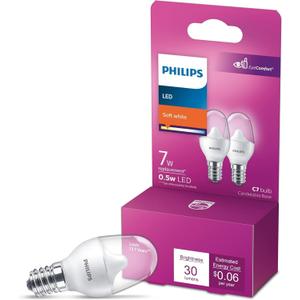 Frosted Flicker-Free C7 Night Light Bulb, Non-Dimmable, EyeComfort Technology, 30 Lumen, Soft White Light (2700K), .05W=7W, E12 Base, (574038) , 2 Count (Pack of 1)