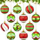 24 Pcs Glitter Christmas Tree Ball Ornaments Red and Green Christmas Tree Decoration 2.36 Inches Elf Lime Green Christmas Hanging Ornaments Plastic Stripe Dot Christmas Decorations for Home Indoor (Multi Color)