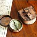 Antiqued Brass Poem Compass with Leather Case