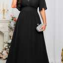 Talisea Plus Size Formal Dresses - V Neck Flutter Sleeves Evening Gowns Bridesmaid Wedding Guest Chiffon Long Maxi Dress (14W, Black)