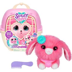 SCRUFFALUVS Pink Surprise Pet, Mystery Plush Toys, Stuffed Animals, Wash to Reveal 1 of 3 Rescue Surprise Toy Pets: Puppy, Bunny, or Kitty - Includes 8.7" Deluxe Carrier