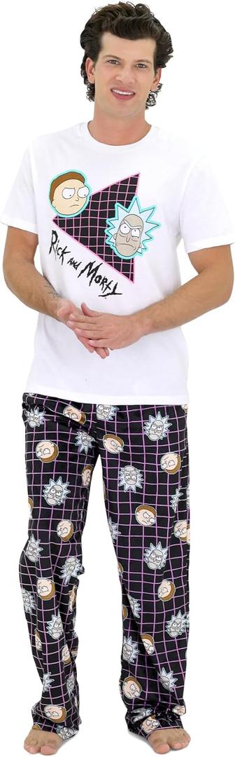 RICK AND MORTY Pajamas Set, 2 Piece Pjs for Men, Rick Morty Shirt and Pant Pj Gift Box Set for Adults (Large, On the Grid)