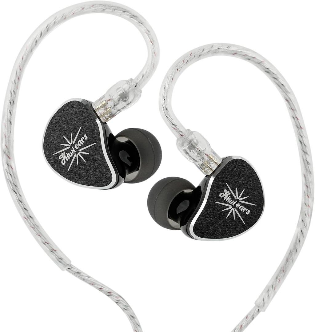 Kiwi Ears Belle in-Ear Monitor, 10mm DLC Diaphragm Driver Earphone, HiFi Wired Earbuds with Detachable Silver-Plated 2-Pin Cable for Audiophile Gaming (Without Mic, Black)