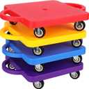 Jerify 4 Pieces Sports Scooter Board Bulk Sitting Board with Handles Plastic Casters Sport Flat Scooter for Kids Children Gym Indoor Outdoor Activities Play Equipment (Colorful)