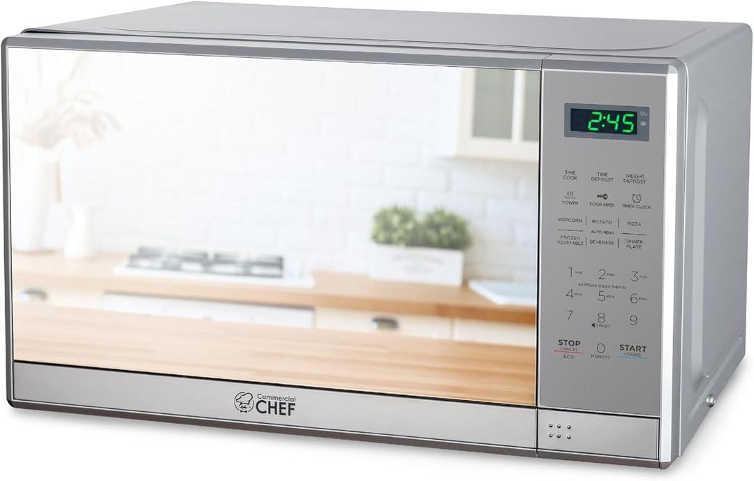 Commercial Chef 0.7 Cu. Ft. Countertop Microwave Oven, Touch Controls with Digital LED Display, 700W Microwave with 10 Turntable Plate, Push Button Door, 10 Power Levels, CHM7MS, Stainless Steel