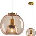 Light Coffee Glass Pendant Lights Kitchen Island Gold Hanging Light Fixture Glass Globe Pendant Light Modern Pendant Lighting for Kitchen Island Bedroom Dining Room (7.87", 1 Pack)