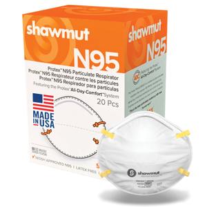 Shawmut Protex™ N95 Mask, Made in the USA NIOSH Approved, Particulate Respirators, Protective Face Mask for Dust, Construction, Medical, 1 Pack of 20 (Approval Number TC-84A-9295 / Model SR9520), 1 Count