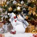 Hodao Christmas Snowman Figurine with Red Scarf Joyful Holding Small Snowman Decorations, Cozy Festival Home Decor for Fireplace, Tabletop, and Living Room (Grey) (Gray)