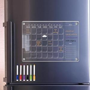 Acrylic Magnetic Dry Erase Board Calendar for Fridge, Clear Monthly Planner Whiteboard for Refrigerator, w/ 6 Colors Markers