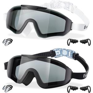 EverSport 2 Pack Kids Swim Goggles Age 8-16 Extra Silicone Layer, Swimming Goggles for kids Teen Youth Children Boys Girls (Black & White)