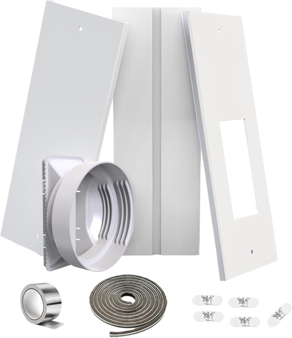 Gulrear Portable AC Window Vent Kit for Double-Hung/Small sliding windows 26"-47"Adjustable With 5.1"/5.9" Universal Coupler &2 Weather Strippings Fit LG/Hisense/Hair etc Portable ac Window Seal Kit