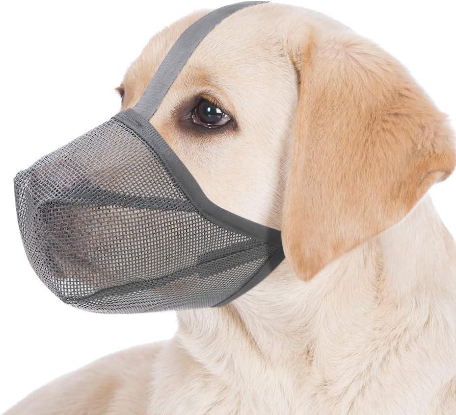 Dog Muzzle, Soft Mesh Covered Muzzles for Small, Medium, Large and X-Large Dogs, Muzzle with Adjustable Straps, Prevent Barking, Biting, and Accidental Ingestion (Grey, Large) (L(sount:10.25"-12.25"))