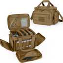 DSLEAF Tactical Gun Range Bag for 4 Handguns, Pistol Shooting Range Bag with 6X Magazine Slots and Extra Pockets for Ammo and Essentials (Khaki)