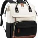 LOVEVOOK Laptop Backpack for Women, 15.6 Inch Work Business Backpacks Purse With Large Capacity, Waterproof Nurse Bag College Bookbag for School, Waterproof Casual Daypack for Travel (Beige-Black)