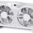 Shinic Twin Window Fan, 9-Inch Blades Reversible Airflow, Thermostat Control, 3 Speeds, 3 Functions, 23.8"-37" Expandable Width, Window Exchaust Fans for Home Bedroom, ETL Certified