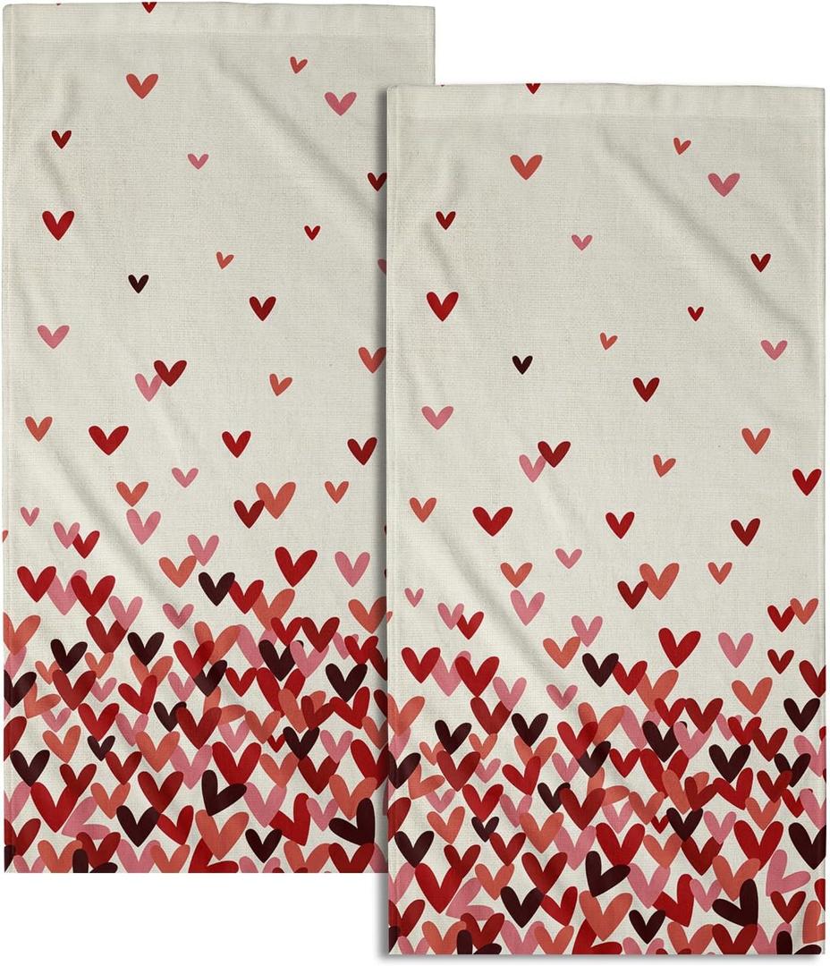 Pink Red Love Heart Hand Towels Pack of 2 Happy Valentine's Day Fingertip Towels Sweet Romantic Love Holiday Bathroom Towels Soft Fast Drying Face Towel for Kitchen Spa Gym 28.3x14.4 Inch