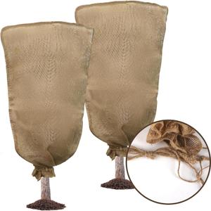2PCS 45.3 X 70.9Inch Winter Burlap Plant Cover Bag, Large Burlap Bags with Drawstring Reusable Plant Covers,Frost Cloth Cold Freeze Protection Cover Bags Tree Freeze Blanket for Outdoor Plants (Brown)