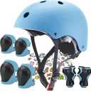 FOOKCIAN Kids Helmet,Toddler Skateboard Helmets for Boys Girls with Knee and Elbow Pads Wrist Guards fit Roller Skates,Skateboarding,Skating Scooter Adjustable Kids Helmet (Light blue, Size: Small:18.9''-21.3'' / 3-8 year)