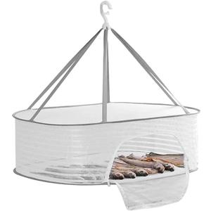 Foldable Drying Fishing Net, Hanging Drying Net Rack Clothes Dry Basket with Zipper, Indoor and Outdoor Plants Dryer for Shrimp Fish Fruit Vegetables Herb (1 Layer)