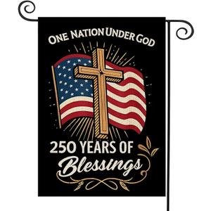 5 x Blessings America Garden Flag 250, One Nation Under God,250th Anniversary Patriotic Cross Design, Double-Sided Burlap, 12 x 18 Inches