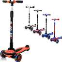 3 Wheels Kids Scooter for 5+ Years Old Boys Girls Teenager Foldable 4 Adjustable Handlebar from 32" - 40" Wide Flashing LED Wheels