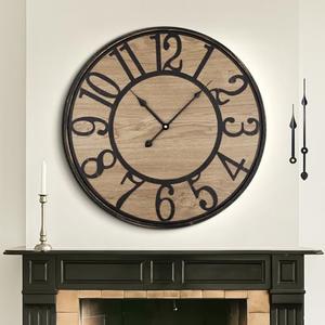 Mee 2ou Large Wall Clock for Living Room Decor, Non Ticking Silent, Battery Operated Modern Vintage Wood Oversized Decorative Wall Clock for Bedroom Kitchen Farmhouse Office Decor, 20"