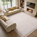 GarveeHome 9x12 Large Beige Area Rugs Cross Bordered Washable Low Pile Indoor Carpet Perfect for Living Room Home Office Bedroom Modern Non Slip Soft Dining Room Farmhouse Rug, Light Camel/Seashell