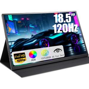 Large 18.5 Inch Portable Monitor, 120Hz IPS FHD 1080P USB-C HDMI Display with Kikstand and Sleeve Case & VESA Mount, 125% sRGB, Ultra-Slim Second Screen for Laptop/PC/PS5/Switch  Built-in Speaker