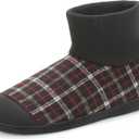 Cozylook Men's Slippers with Knitted Cuff Cozy Memory Foam Non-slip Indoor Outdoor Slipper Socks with Rubber Sole Red/Black Checkered Size 8-9