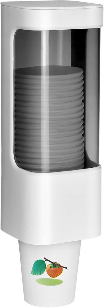 Cup Dispenser Wall Mounted Bathroom Cup Holder, 3oz-5oz Disposable Paper Cup Plastic Cup Dispenser, Water Cooler Dispenser Cup Holder with Paste Plate for Home Office Hospital Gym (White)