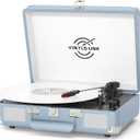 Vinyl Record Player Bluetooth, 3-Speed Turntable Vinyl Player with Built-in Stereo Speakers, Portable Suitcase Record Players with Bass/Treble Control, AUX/RCA/Headphone Jack, Blue