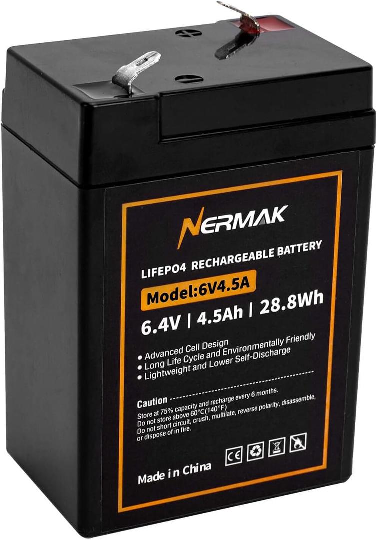 6V 4.5Ah LiFePO4 Lithium Battery, 2000+ Cycles Rechargeable Lithium Iron Phosphate Battery for Emergency Light, Lantern, Kids Ride On Car, Deer Game Feeder and More with BMS (F1 Terminals)