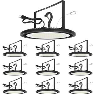 10Pack 200W LED High Bay Light Super Bright 28000 LM with US Plug 5ft Cable 100V-277V,5000K,Waterproof, LED Shop Light Fixture for Warehouse Workshop Garage Lighting Fixture, FCC Listed