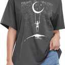 Womens Oversized Tshirt Graphic Tees Crew Neck Summer Short Sleeve Loose Fit Tops (A-Starry Night Grey, M)