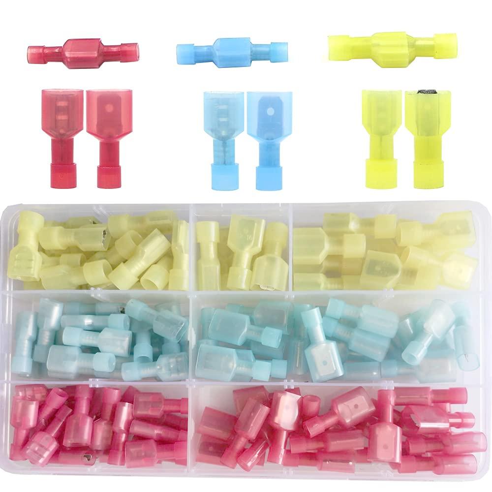 110PCS Nylon Spade Connector 22-16 16-14 12-10 AWG Insulated Male/Female Spade Terminal Quick Disconnect Electrical Wire Connectors Automotive Marine Crimp Terminal ConnectorsSNSZ