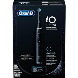 Oral-B iO Series 10 Rechargeable Electric Toothbrush with Visible Pressure Sensor to Protect Gums, 2 Min Timer, 7 Cleaning Settings, 4 Replacement Toothbrush Heads, and Charging Travel Case, Black