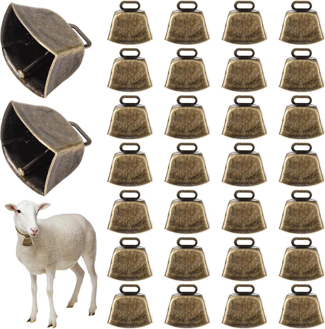 30 PCS Cow Bells, Grazing Copper Bells, Metal Cow Bells with Crisp Sound, Loud Animal Copper Bronze Bells, Vintage Grazing Bells for Cow Horse Sheep