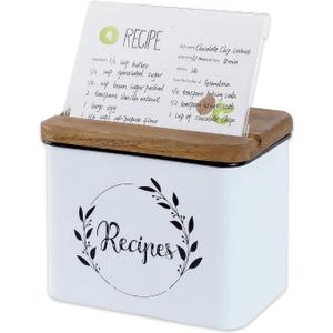 NIKKY HOME 4x6 Metal Recipe Box Kitchen Organization with 24 Cards and 8 Dividers, White