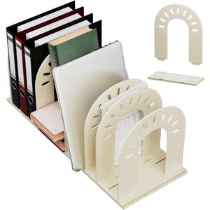 Adjustable Vertical File Sorter, Sturdy Plastic Expandable Upright File Holder for Notebooks, Magazines, Desktops, Bookshelves and Offices, Easy to Assemble and Expand, White