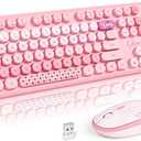 MOFII Wireless Keyboard and Mouse Combo, Cute Retro Typewriter Keyboard and Silent Mouse, 2.4GHz Full Size Computer Keyboard Wireless Mouse Set for PC, Laptop, Desktop, Windows (Pink Colorful)