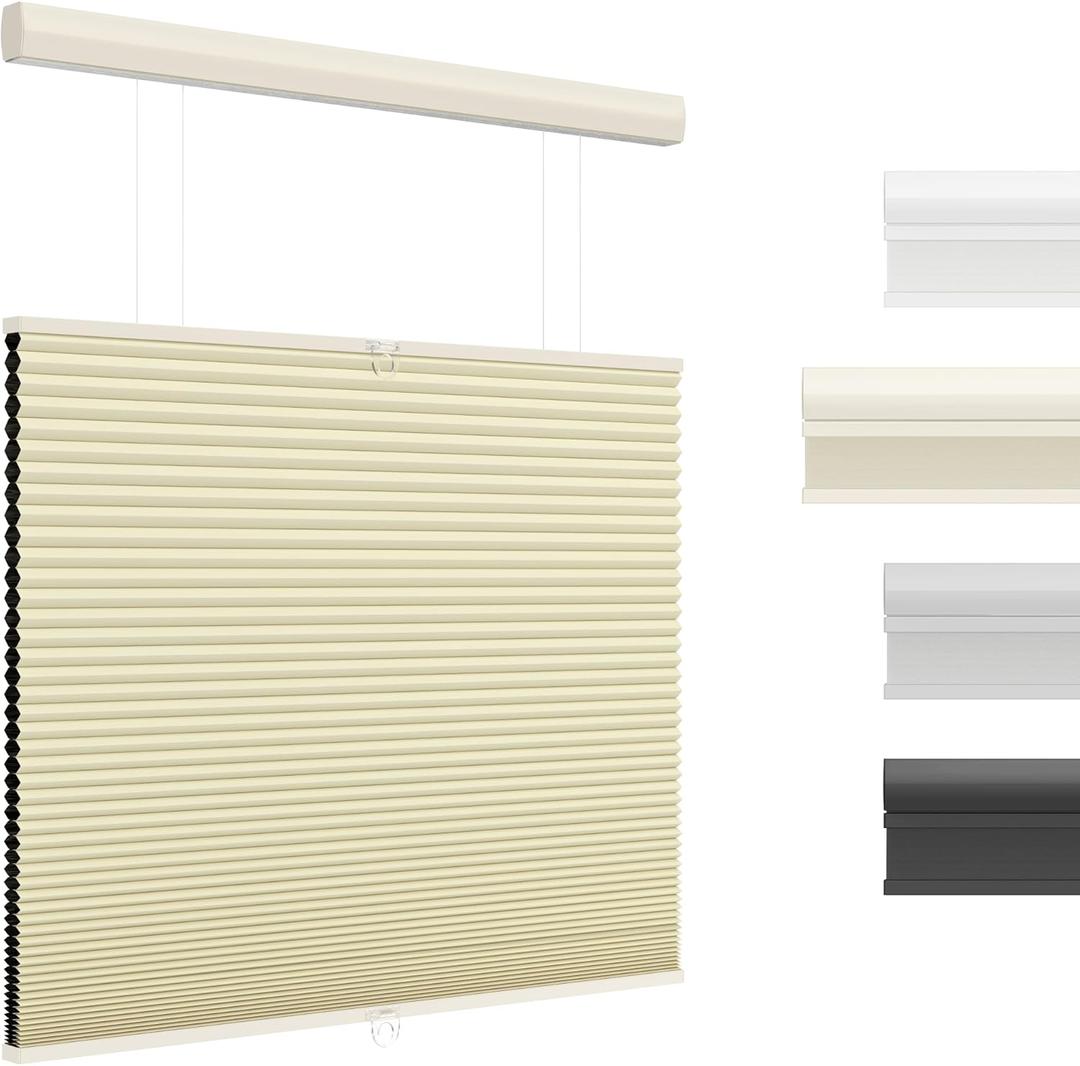 Top Down Bottom Up Cellular Shades Cordless Honeycomb Blinds for Indoor Windows, for Windows Size (47" W  64" H) Colour (Beige - Blackout)