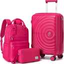 LARVENDER Carry On Luggage Set 22x14x9 Airline Approved, Expandable 20 Inch Carry-On Suitcases With Wheels, Lightweight Luggage Sets 3 Pieces With Backpack, Rose Red