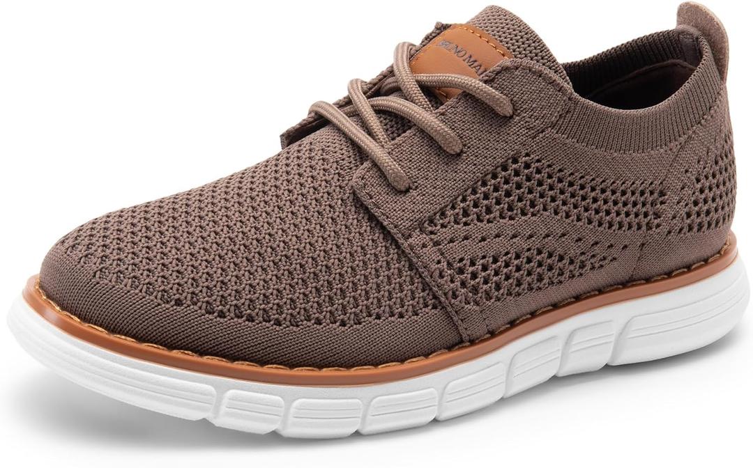 Bruno Marc Boy's Mesh Sneakers Oxfords Casual Dress Lace-Up Lightweight Walking Shoes (5 Big Kid, Brown)