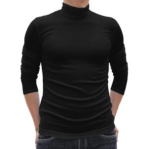 Turtleneck Men Casual Long Sleeve Turtle Neck Tops Men's Slim Fit Basic T-Shirt Black, Small