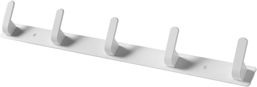 5 Hooks Matte White Bathroom Towel Hooks Mounted Wall Adhesive Heavy Duty Farmhouse Bath Coat Stick on Rack Hat Wall Hook Sticky White Kitchen Robe Rack Coat Hook White 5 Hooks Rack Towel for Bathroom (17.12*1.18*1.38 inch5hooks)