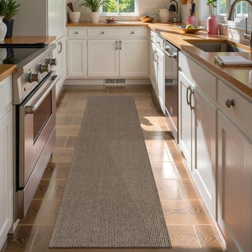 Uphome Long Hallway Runner Rug, 2x8 Washable Boho Kitchen Rug Runner, Non Slip Braided Cotton Famhouse Entryway Runner Rug Low Pile, Stain Resistant Floor Runner for Hallways Bedroom, Black/ Natural