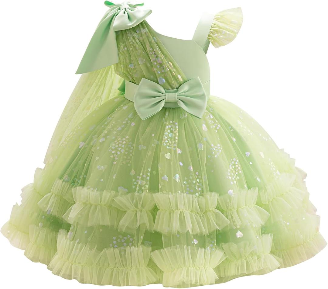 IBTOM CASTLE Girls Birthday Party Dress Heart Glitters Tulle Princess Dress Toddler Flower Girl Wedding Prom Pageant Dress (Green)