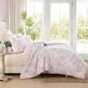 Laura Ashley - Comforter Set, Soft Poly Waffle Textured Bedding with Matching Sham, Delicate Floral Design (Delphine Pastel Pink, Twin)
