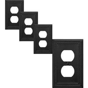 Single Duplex Outlet Light Switch Cover Belaire Beaded Metal Wall Plate, 4-Pack Black 1 Gang, for Receptacle Light Switch, Switch Cover Decorative Wallplate, Durable